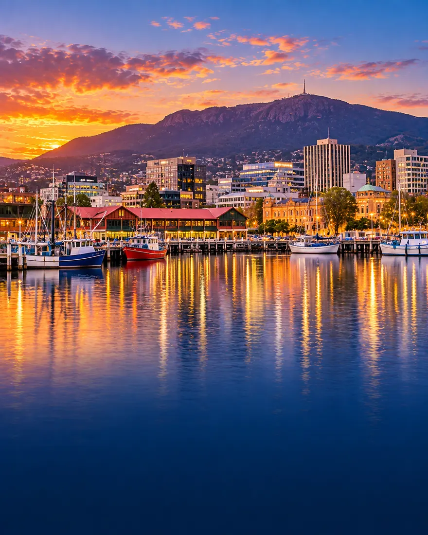 Hobart waterfront with kunanyi / Mount Wellington