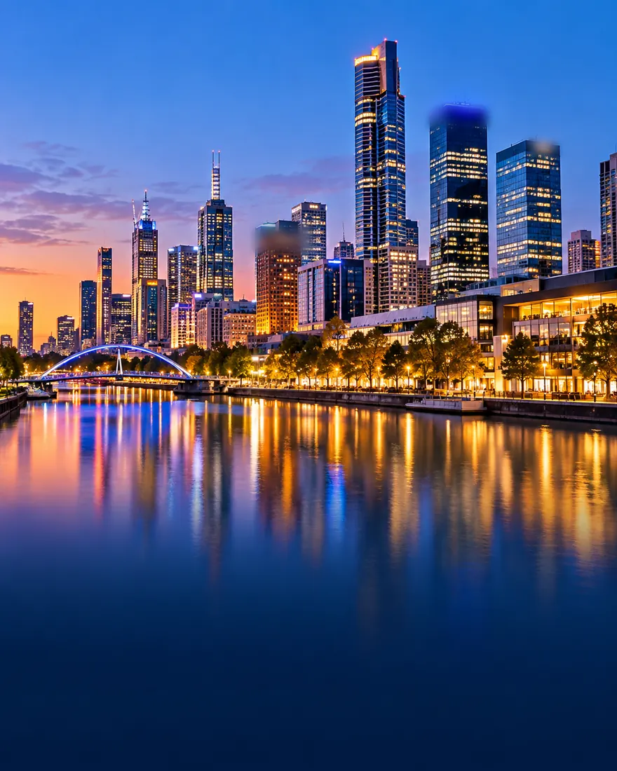 Melbourne city skyline along the Yarra River